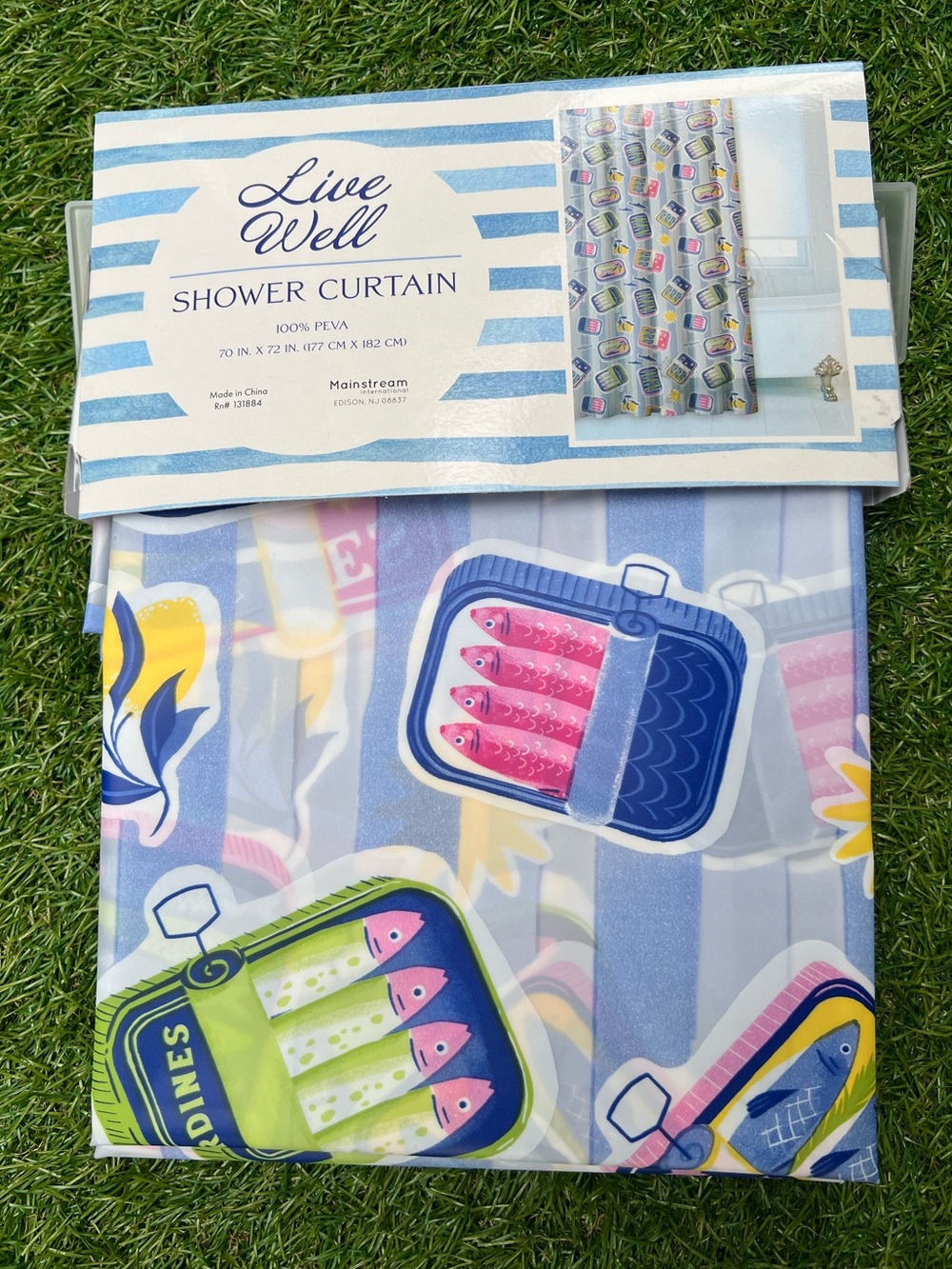 Pink Sardines PEVA shower curtain